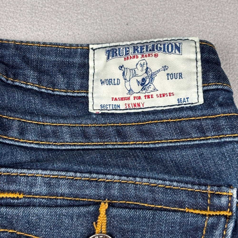 True Religion Womens Skinny Jeans Size 25 Dark Wash Orange Stitch Low Rise - Picture 7 of 8